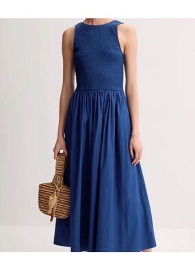 Madewell The Melody Scoopback Smocked Midi Dress in Blue Moon size large